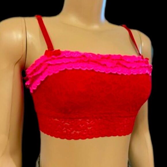Victoria’s Secret Strapless Lace Ruffles unlined bralette bra red Small - Picture 2 of 6